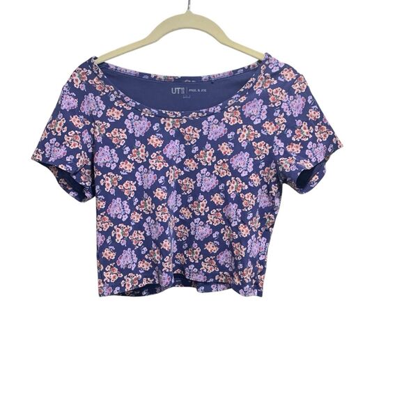 Uniqlo Paul & Joe UT Womens Floral Cropped Cotton Top L Boho Cottagecore Beach - Picture 1 of 4